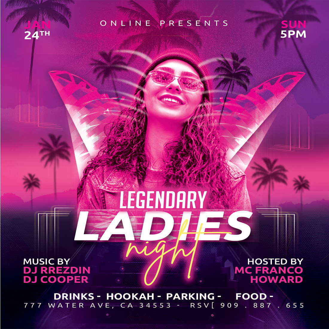 Ladis night Party Flyer Template / Instagram Banner psd preview image.