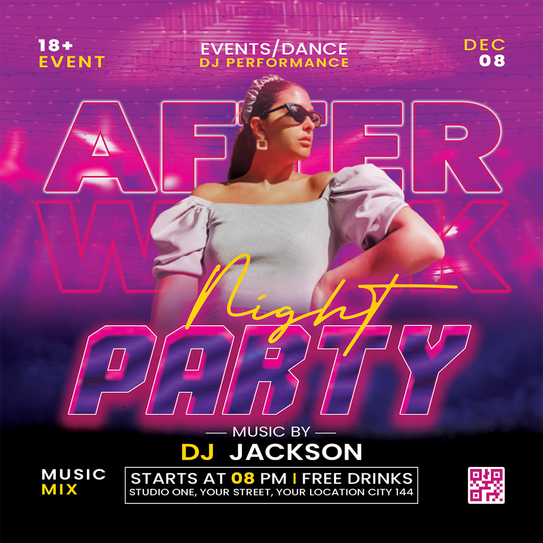 DJ night Party Flyer Template / Instagram Banner preview image.