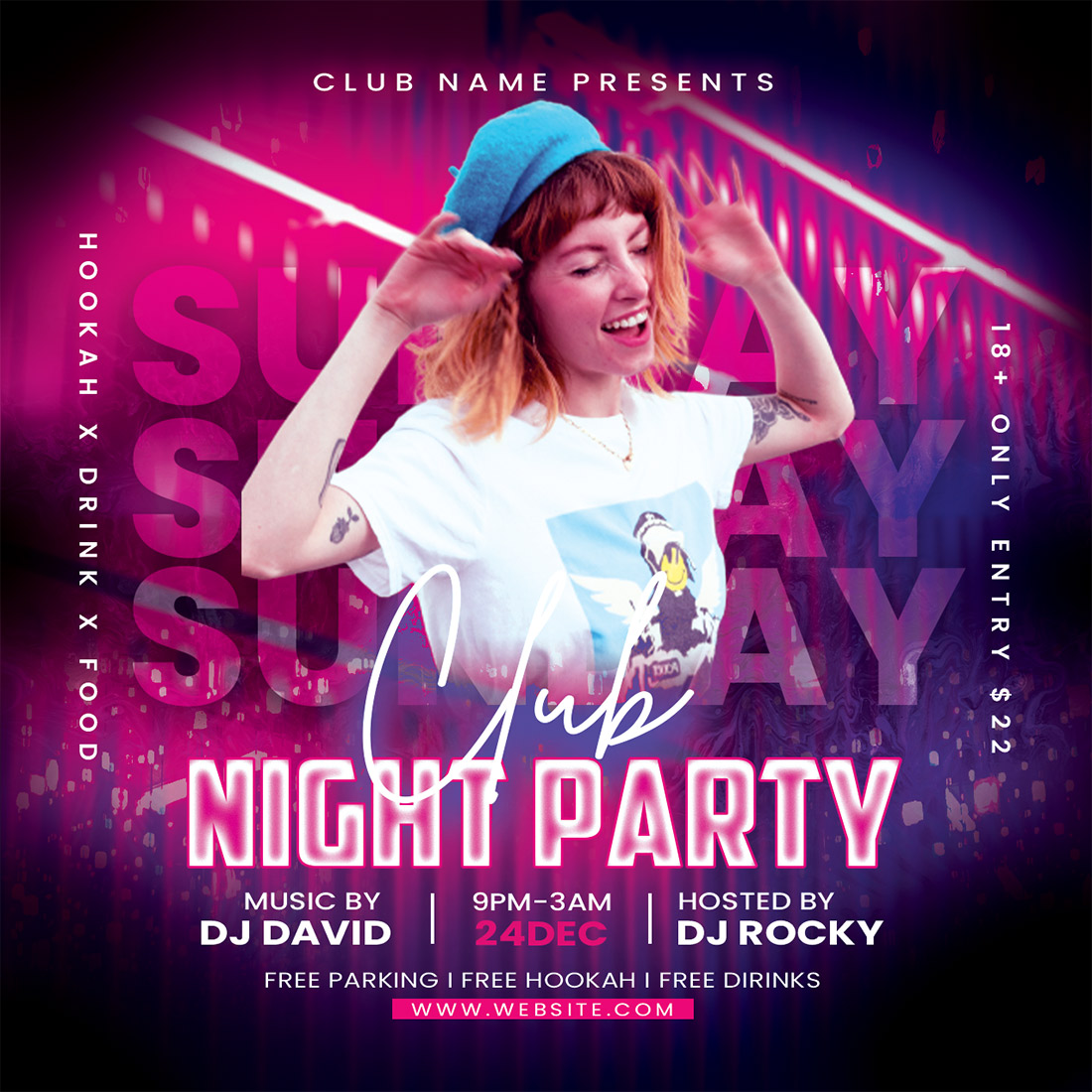 DJ night Party Flyer social media post Template preview image.