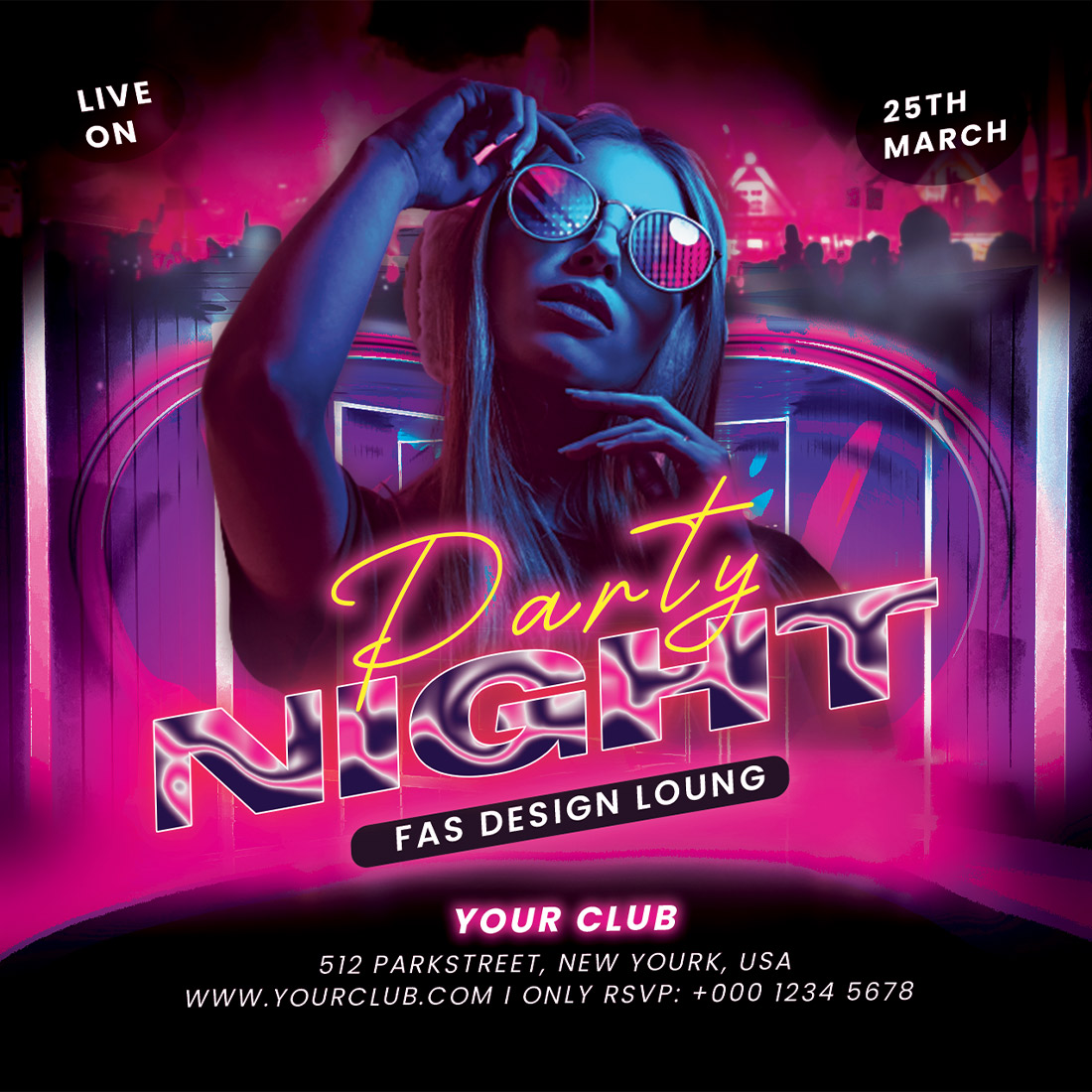 DJ night Party Flyer Template / Instagram Banner preview image.