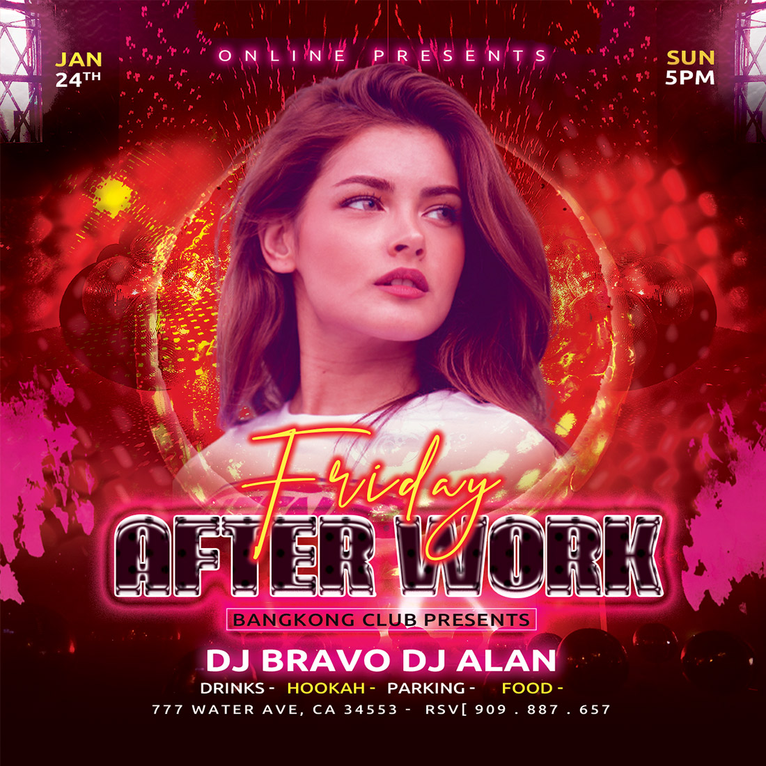 After work night Party Flyer Template Psd preview image.