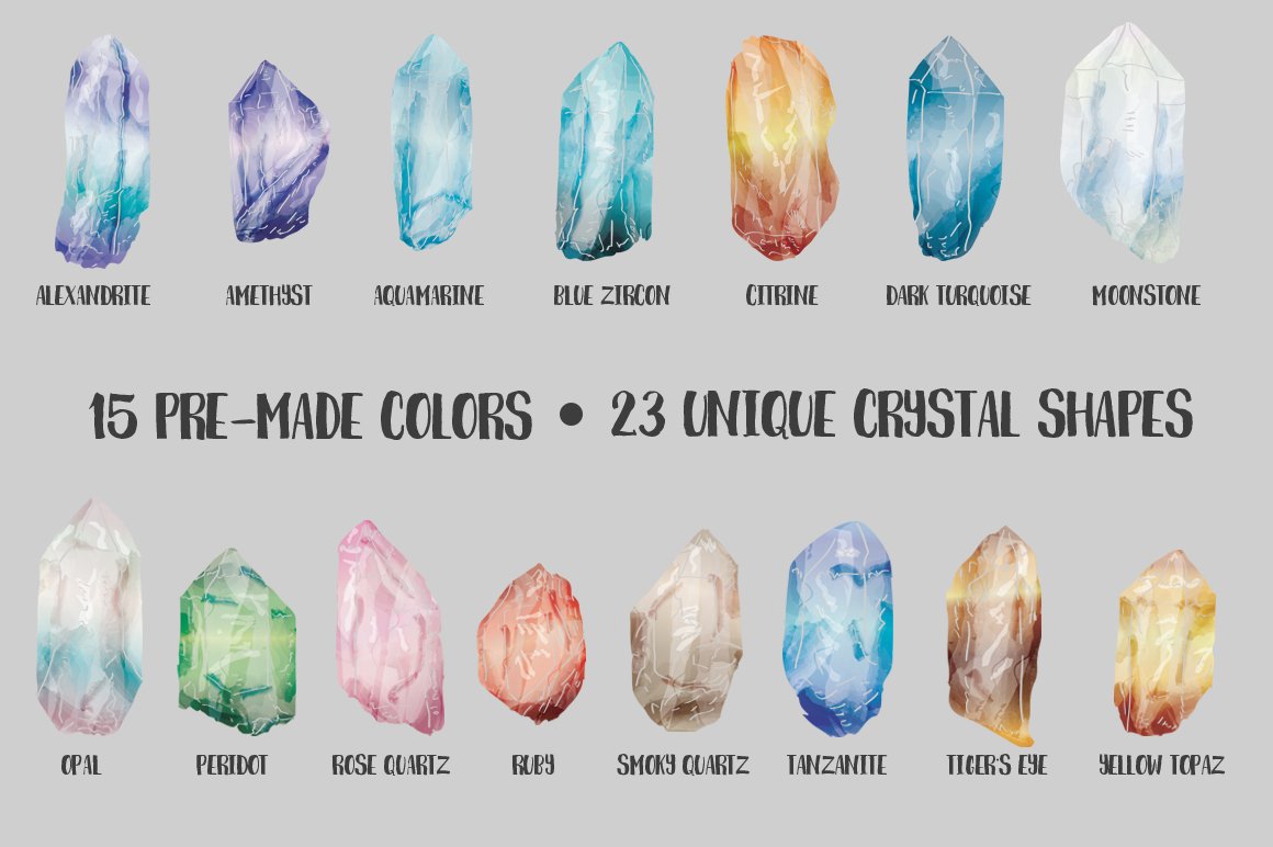 Hand Drawn Watercolor Crystals preview image.