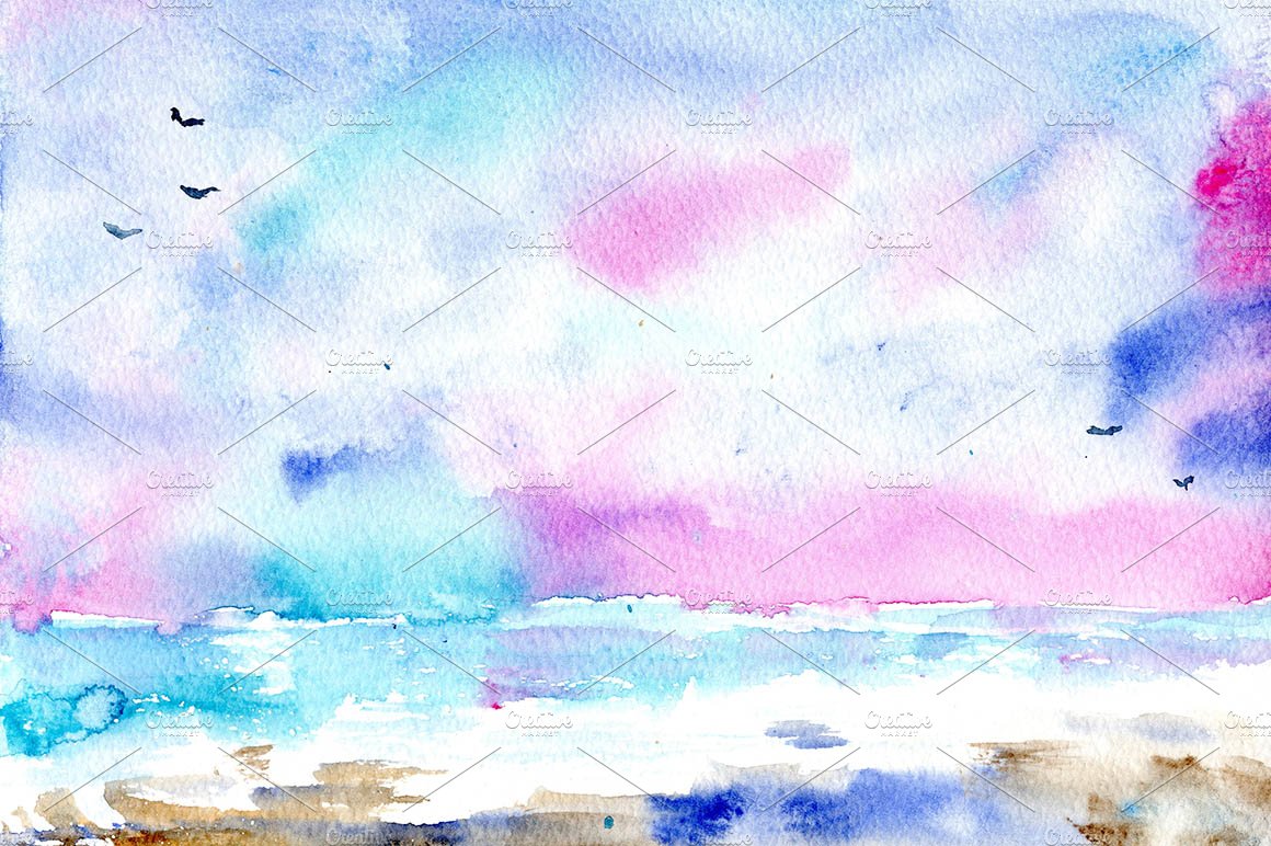 Watercoloe sea breeze sunset cover image.