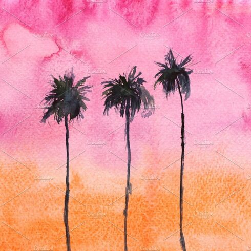 Watercolor sunset with palms cover image.