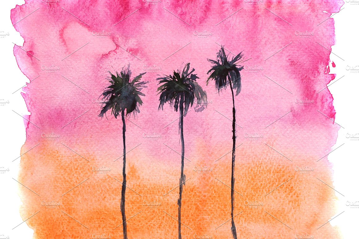 Watercolor sunset with palms cover image.
