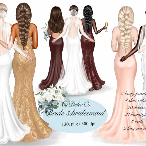 Bride and bridesmaid clipart cover image.