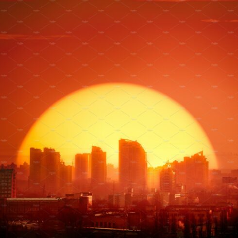 Sunset Kyiv town silhouette cover image.