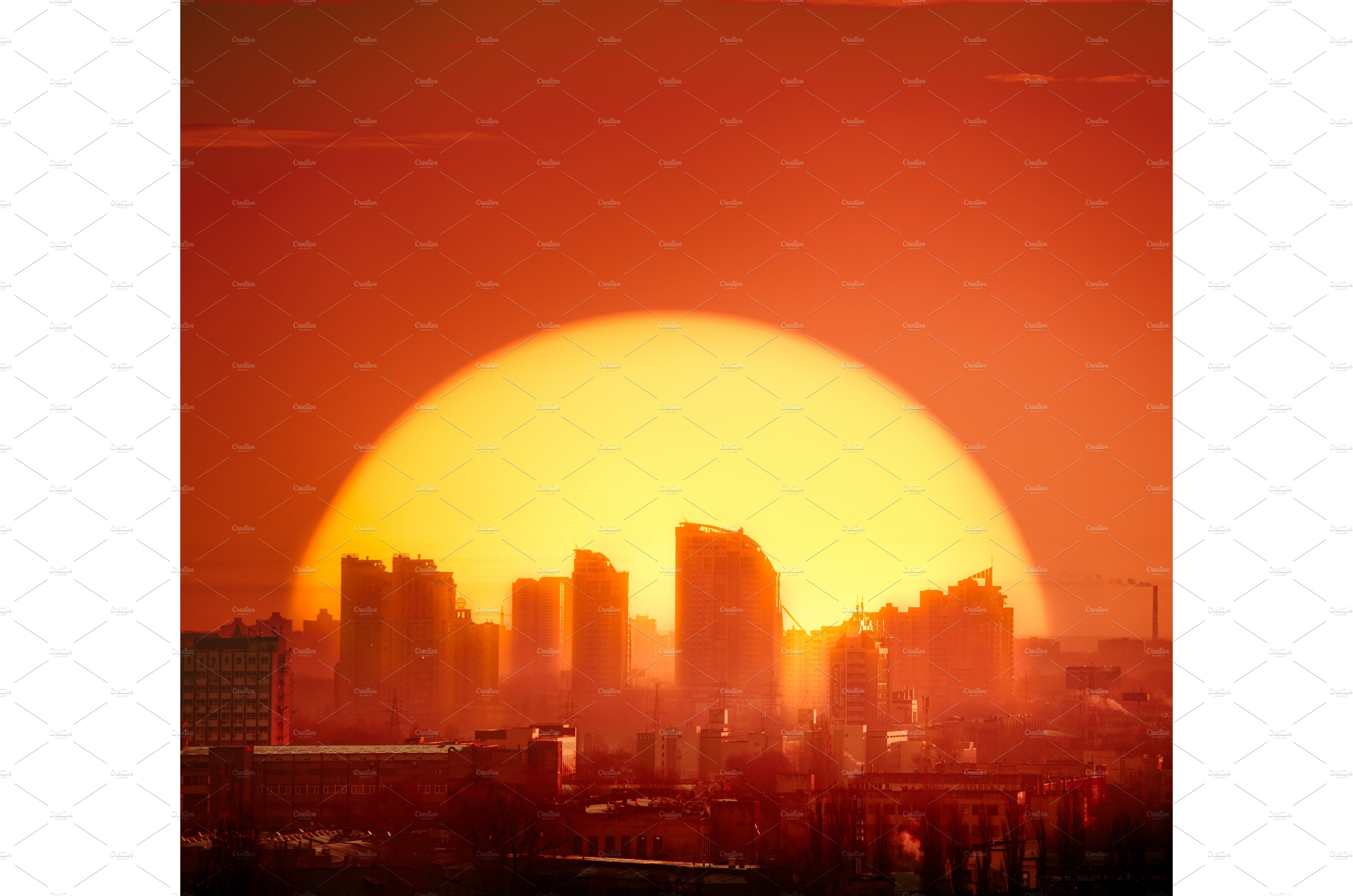 Sunset Kyiv town silhouette cover image.