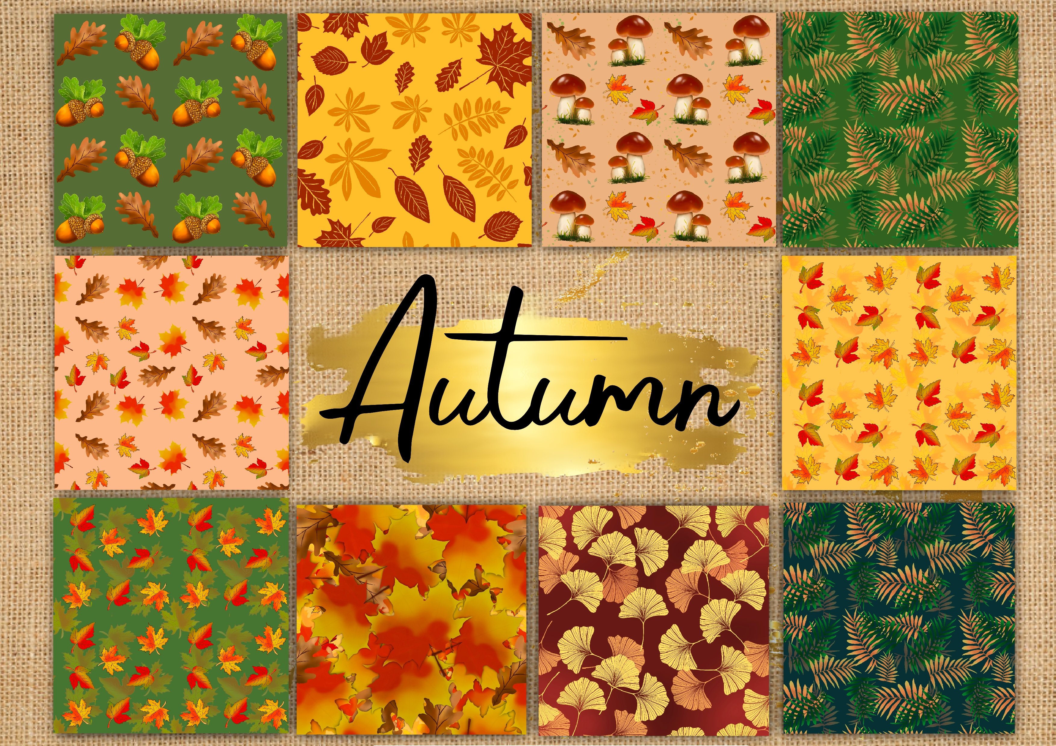 Autumn seamless patterns preview image.