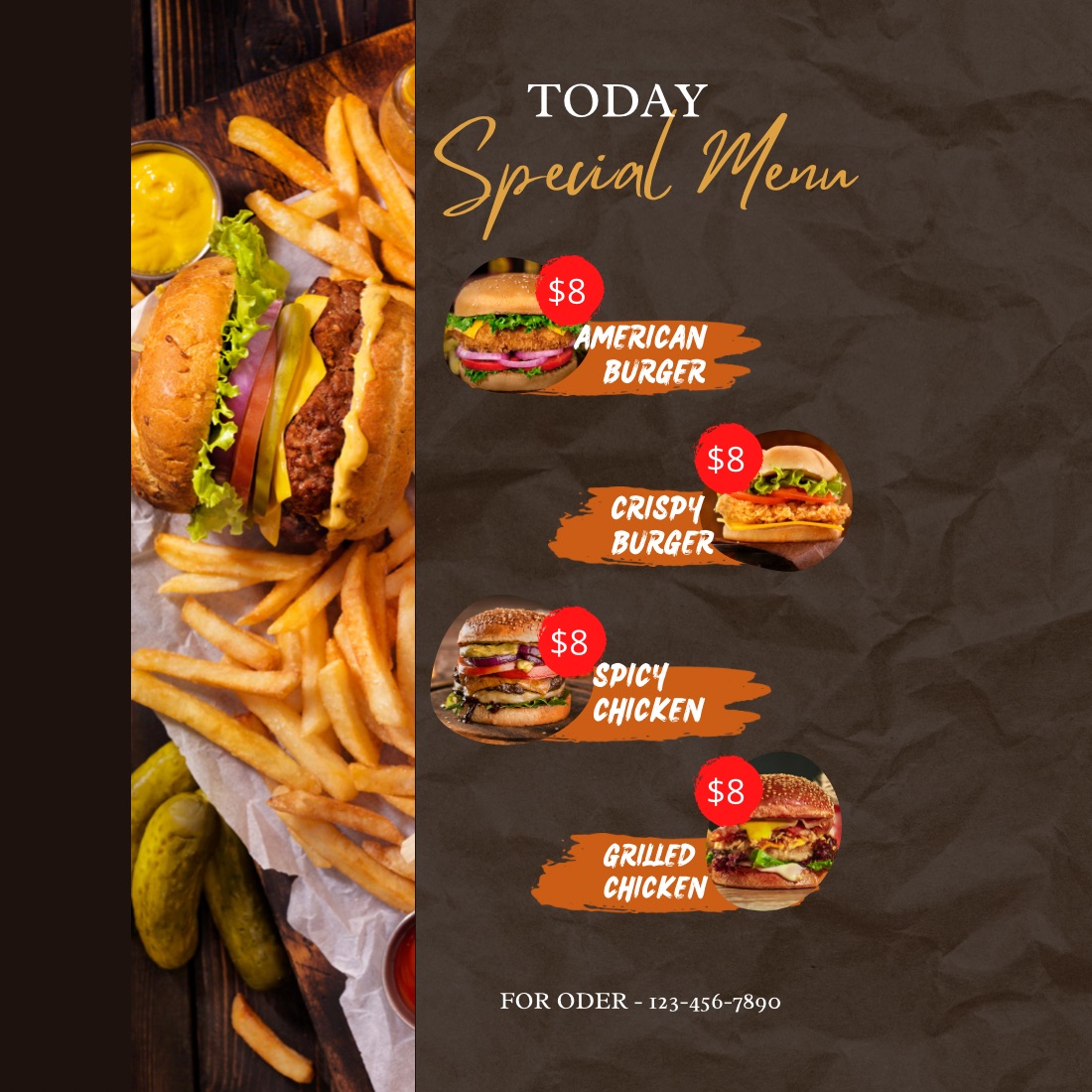 Menu for burger restaurant preview image.