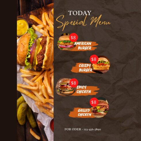 Menu for burger restaurant cover image.