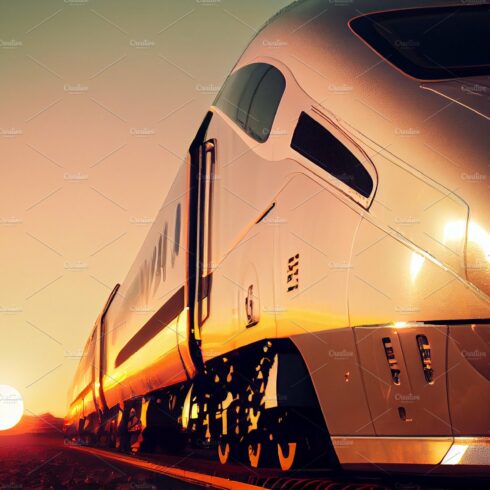 High speed train in motion at the railway station at sunset in Europe. Mode... cover image.