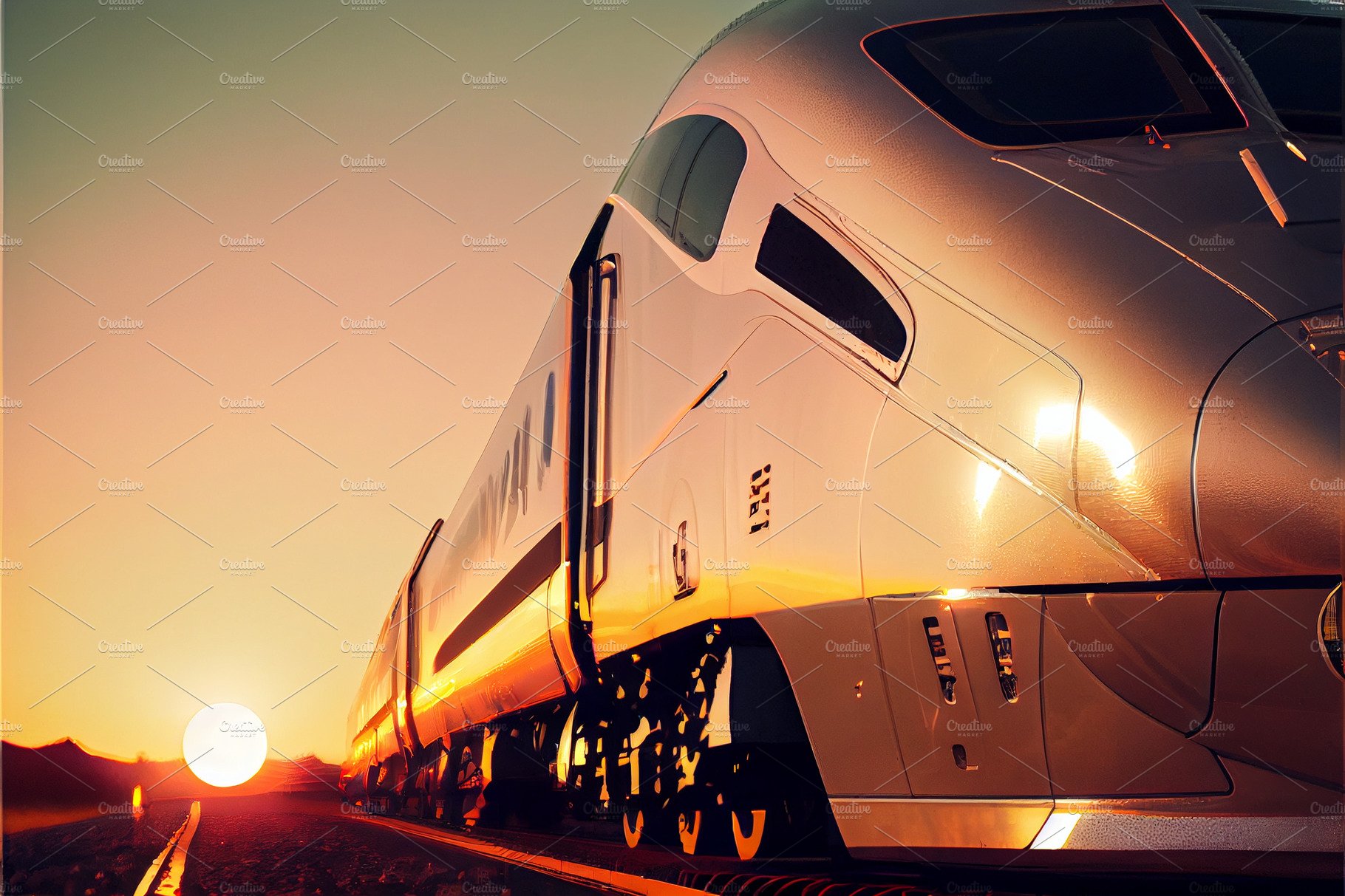 High speed train in motion at the railway station at sunset in Europe. Mode... cover image.