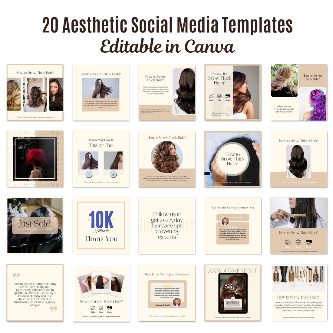 20 Canva Aesthetic Social Media Templates Bundle cover image.