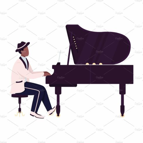 African piano player flat character cover image.