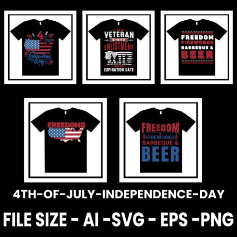 5 Print Ready 4th of July - Independence Day T-Shirt design bundle cover image.