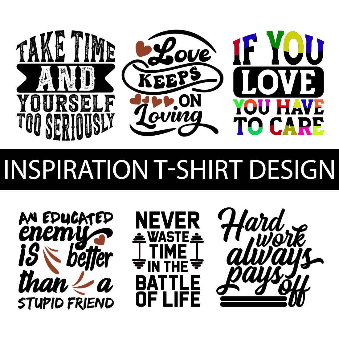 Motivational Text Effect Typography T-shirt Design Bundle preview image.