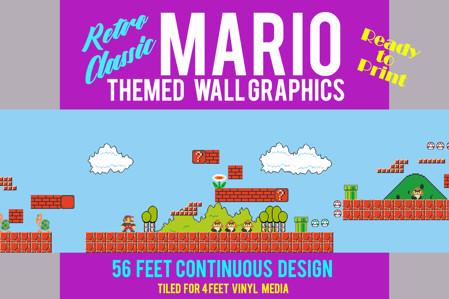 Mario Themed Retro Wall Graphics pinterest preview image.