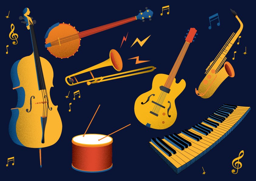 7 Vintage Music Instruments & Poster preview image.