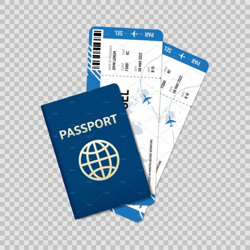 Passport and tickets on plane cover image.