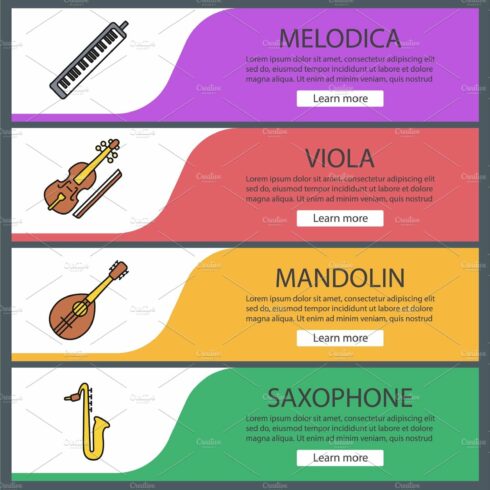 Musical instruments web banner templates set cover image.
