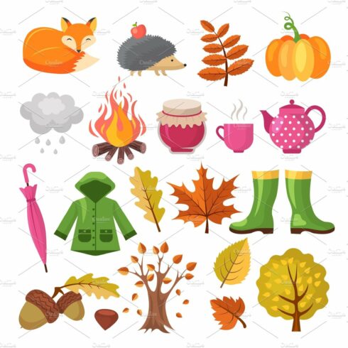 Autumn icon set. Various symbols of cover image.