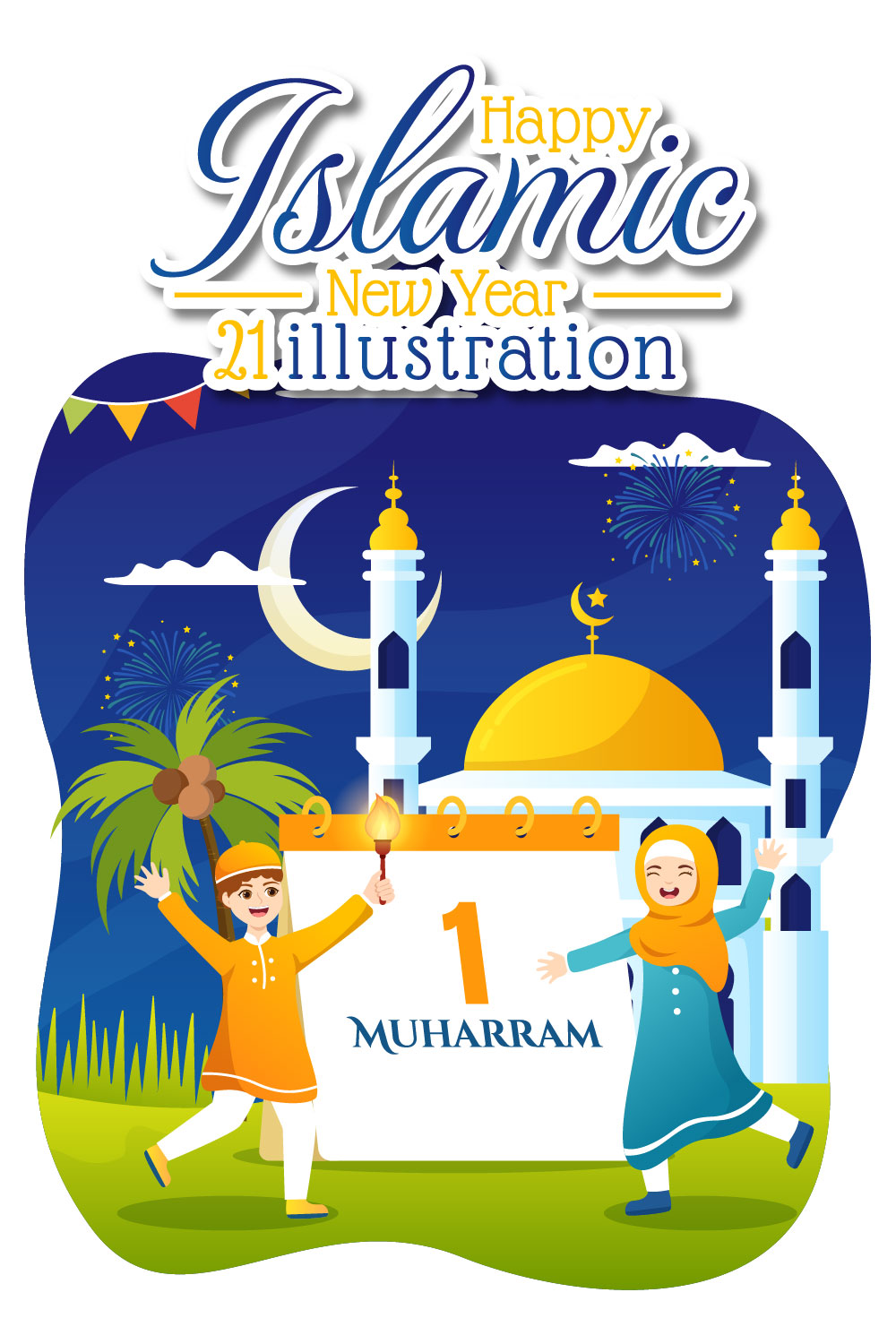 21 Happy Islamic New Year Illustration pinterest preview image.