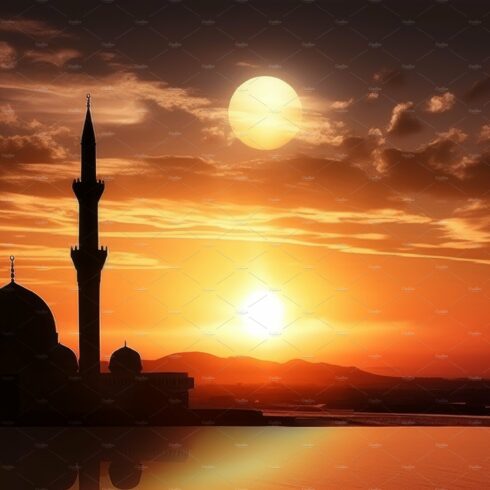 Islamic sunset mosque. Turkey islam cover image.