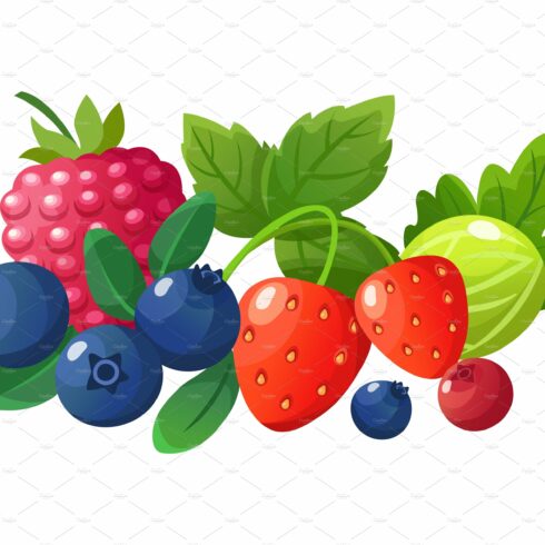 Isolated cartoon berries. Red cover image.