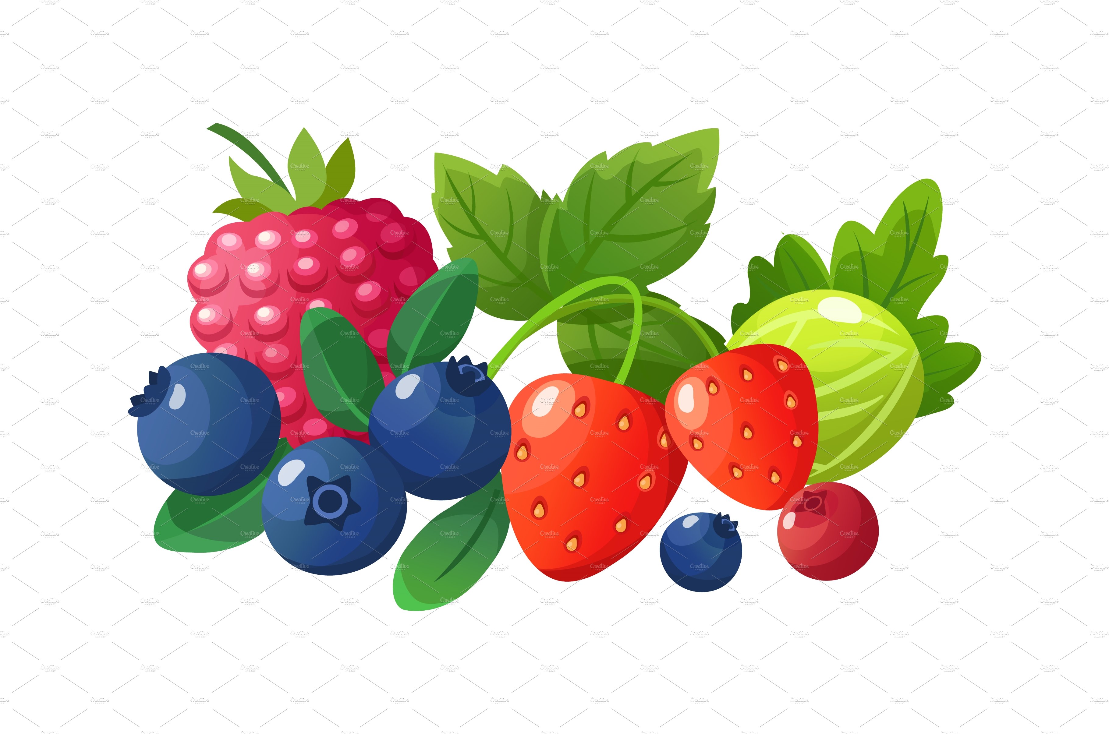 Isolated cartoon berries. Red cover image.