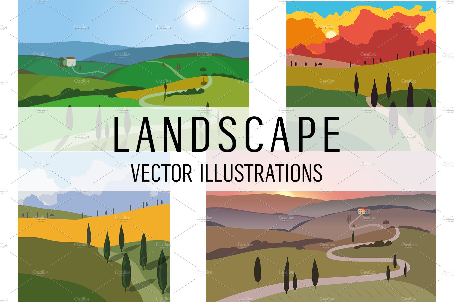 Landscape vector set cover image.