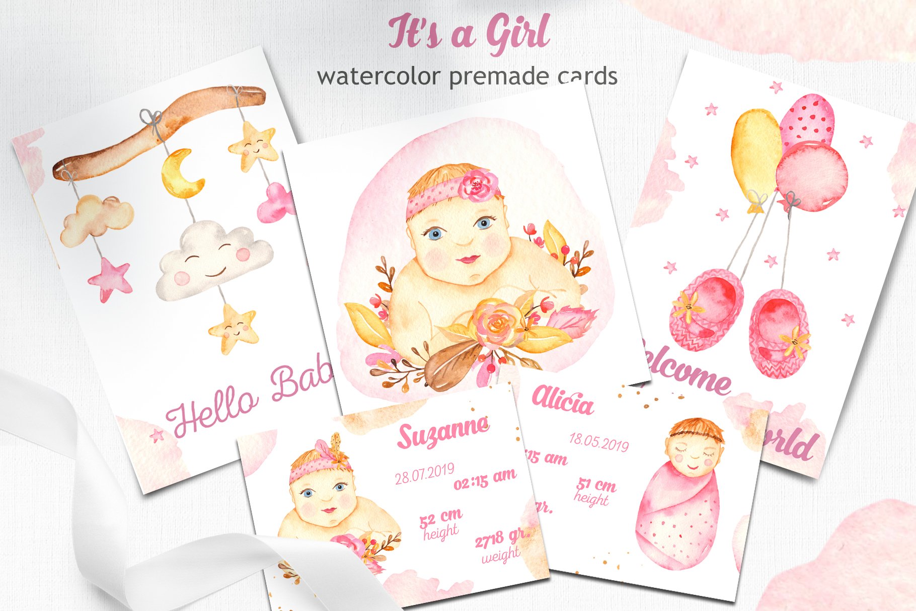 its a girl watercolor collection premade cards 219