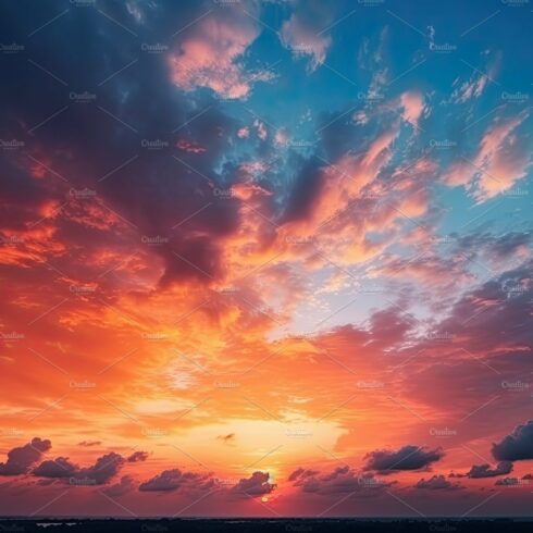 Colorful sky concept. Stunning sunset with vibrant twilight sky and clouds ... cover image.