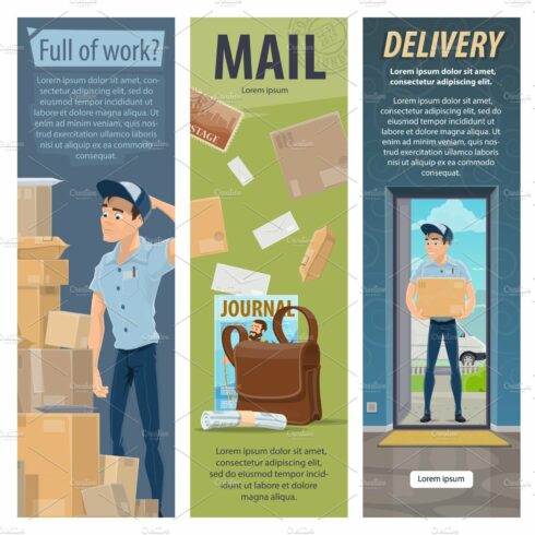 Post mail delivery vector postman work banners cover image.