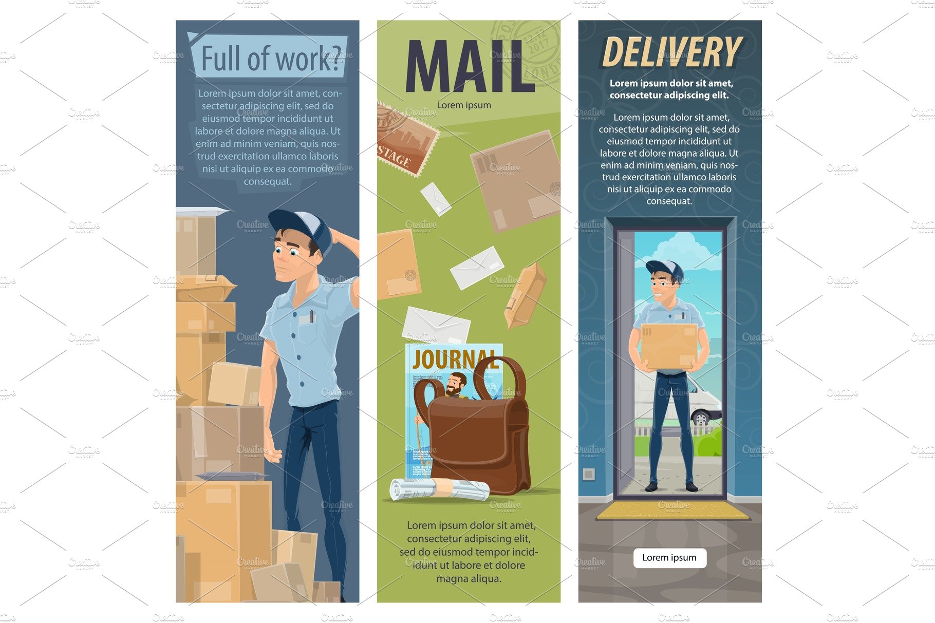 Post mail delivery vector postman work banners cover image.