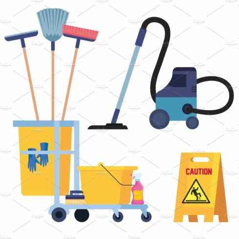 set of cleaning supplies icons cover image.