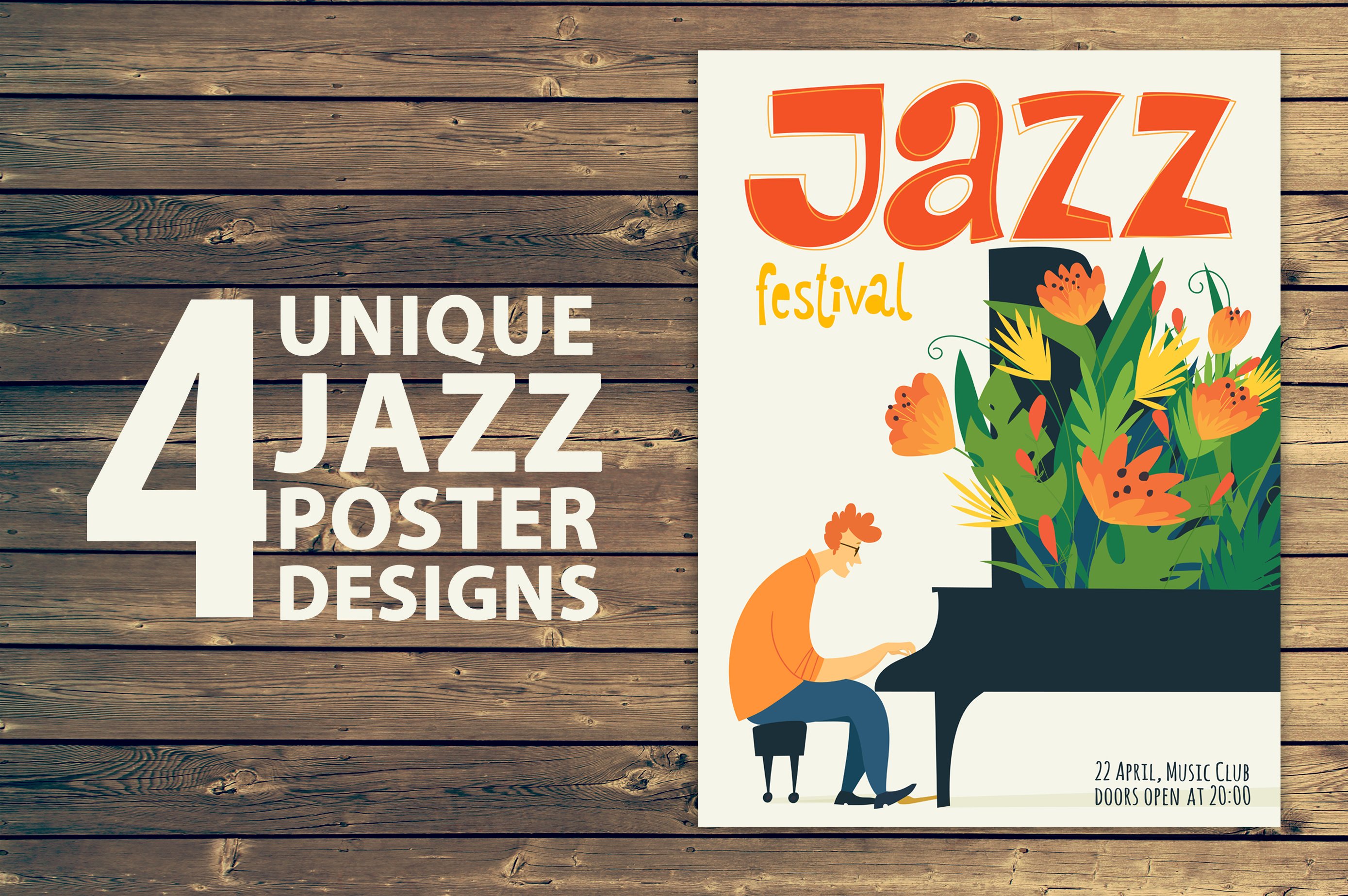 4 Unique Jazz Poster Designs cover image.