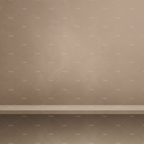 Empty shelf on a beige wall. Background template. Square banner cover image.