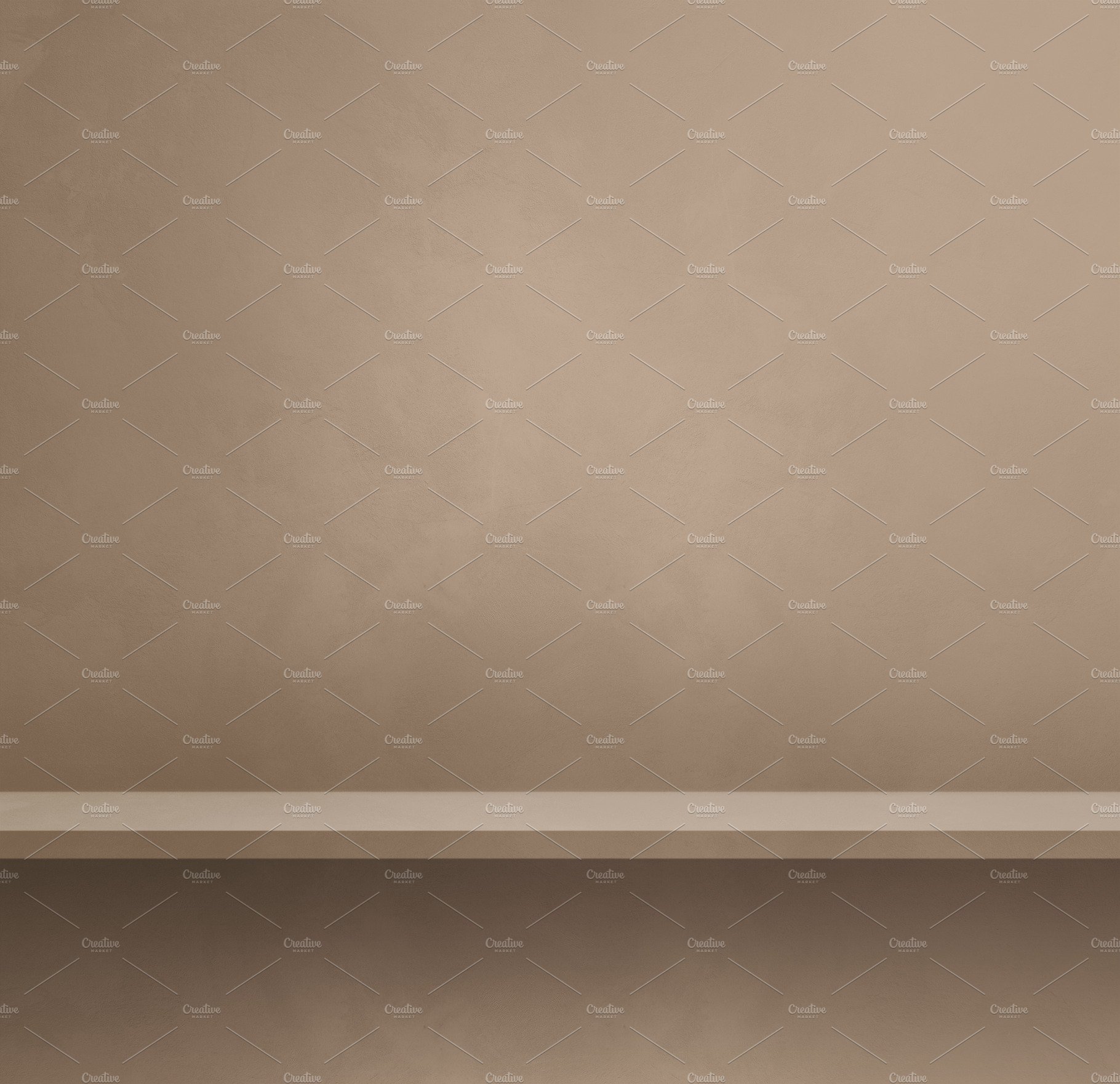Empty shelf on a beige wall. Background template. Square banner cover image.