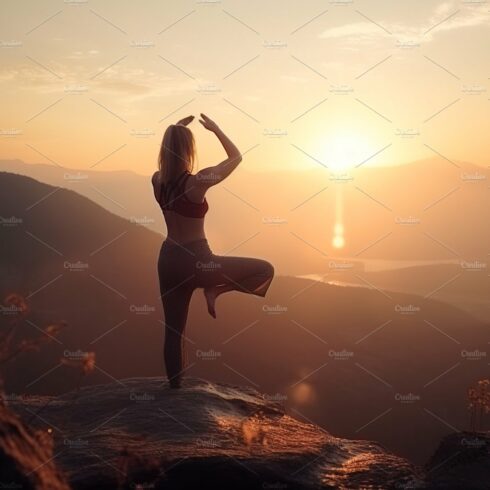 Yoga on mountain top at sunset cover image.