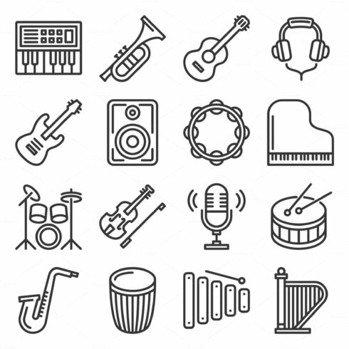 Musical Instruments Icons Set on cover image.