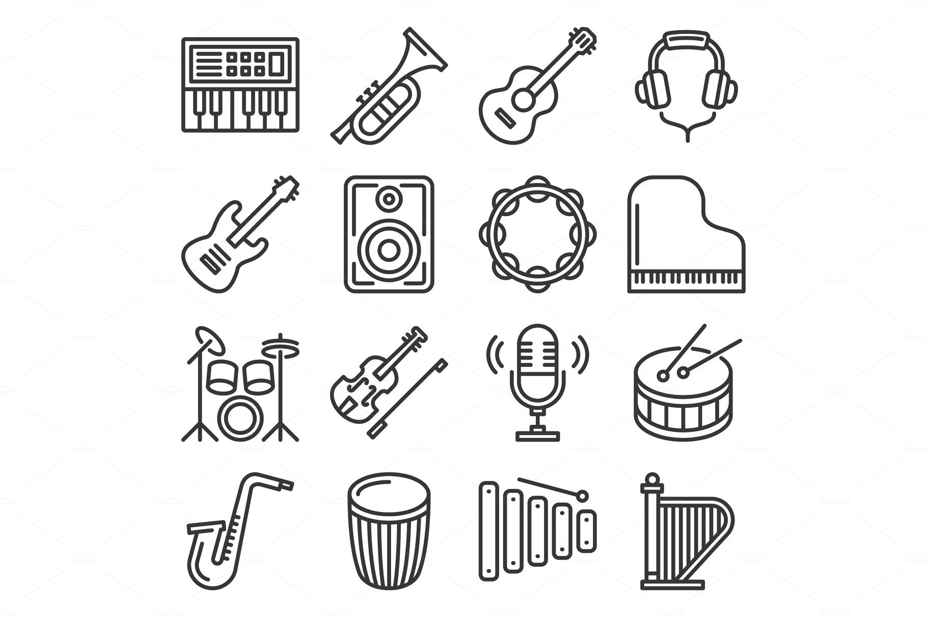 Musical Instruments Icons Set on cover image.