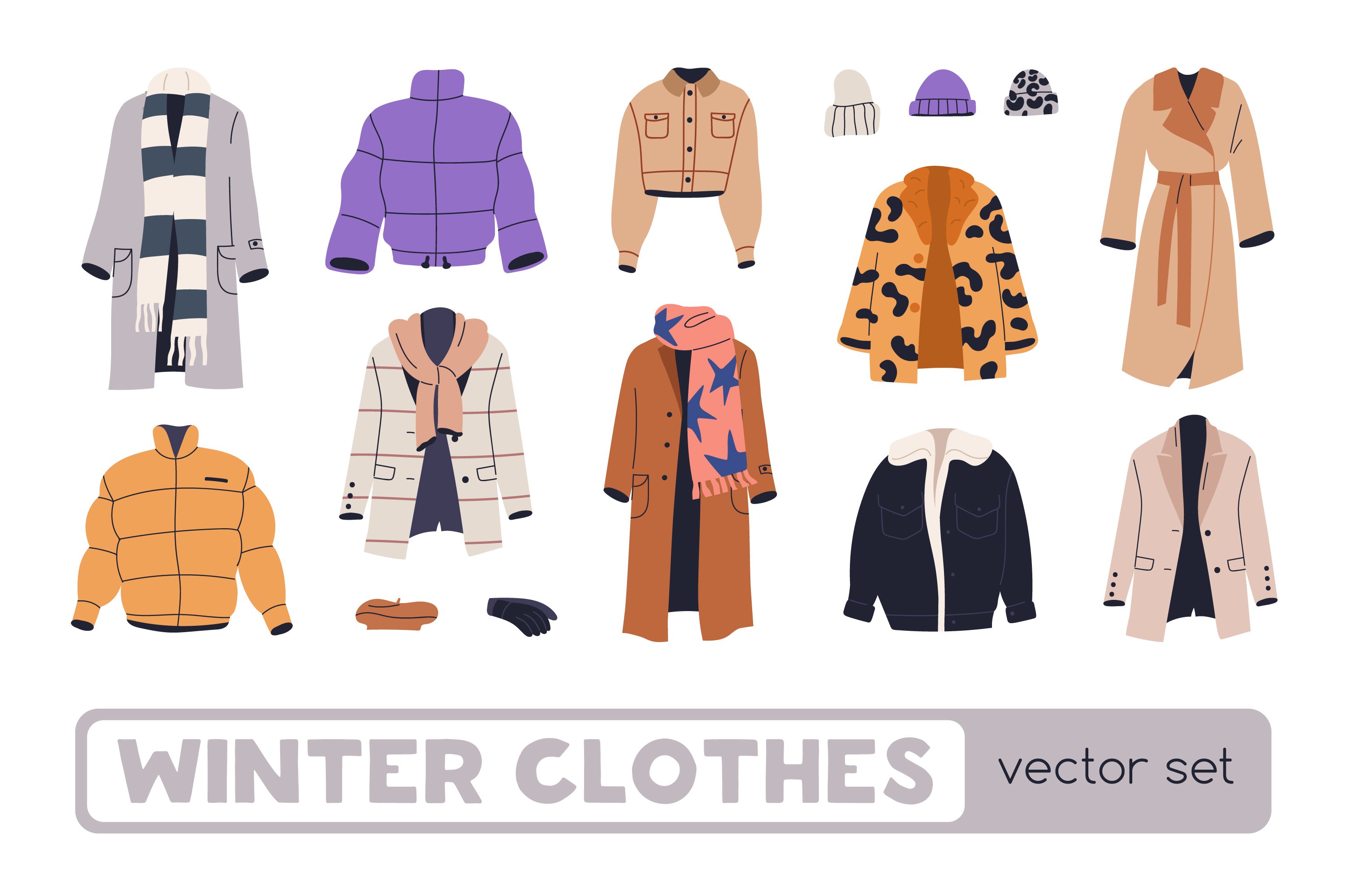 Warm clothes: jackets, coats set cover image.