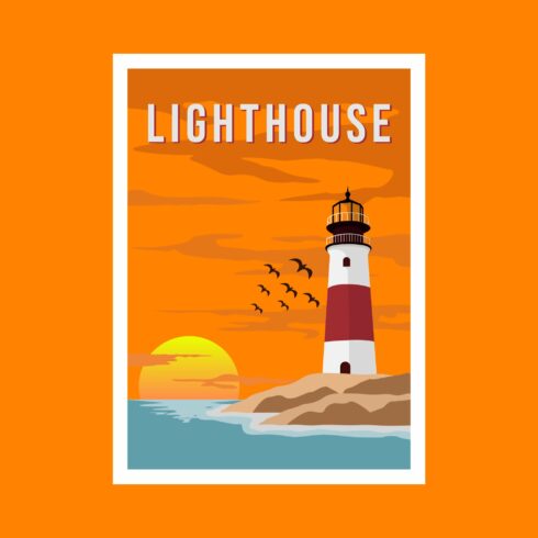 vintage poster lighthouse vector cover image.