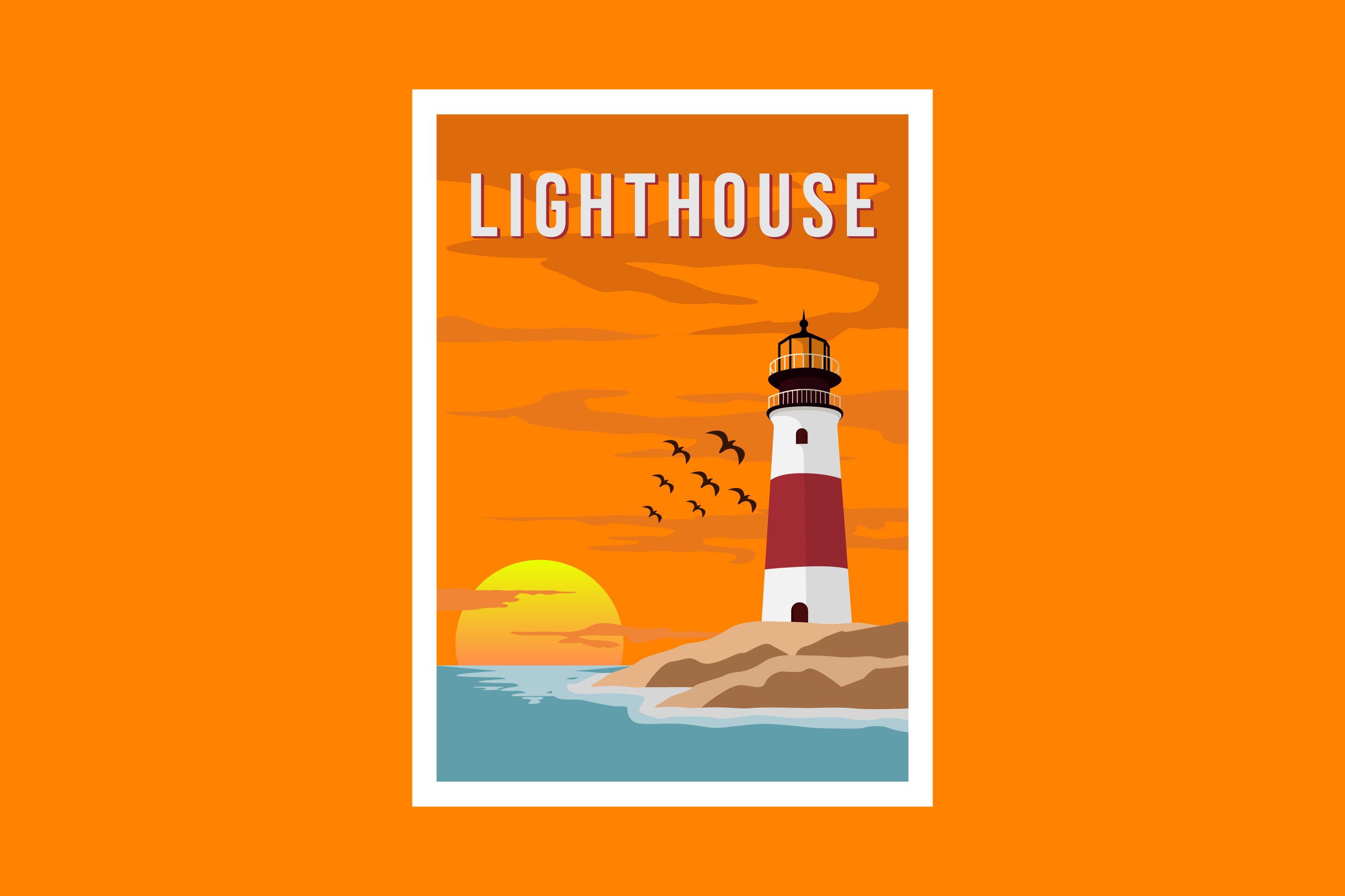 vintage poster lighthouse vector cover image.