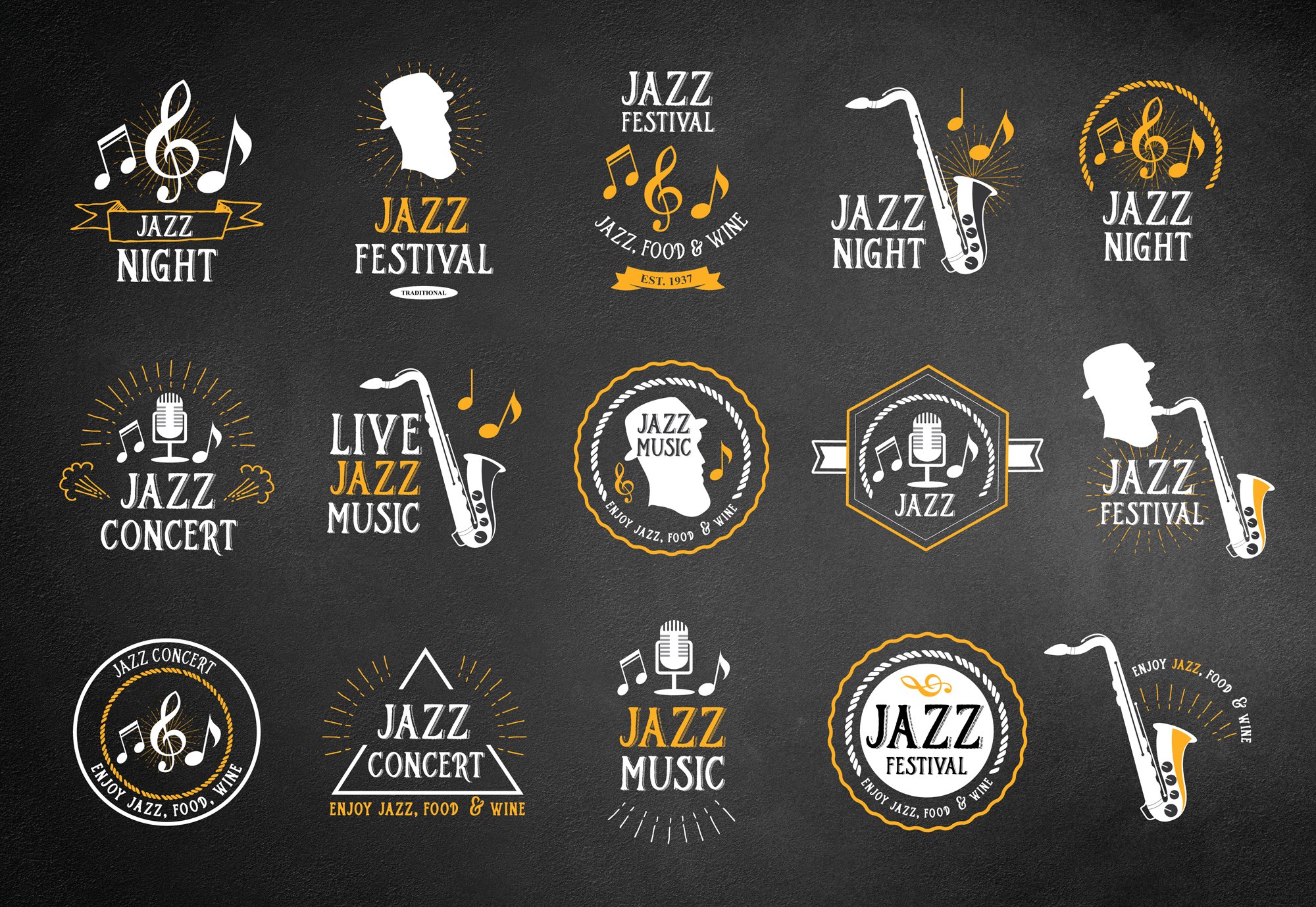 Set of vector jazz icons cover image.
