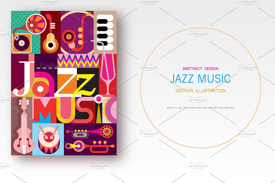 Jazz Music vector poster design cover image.
