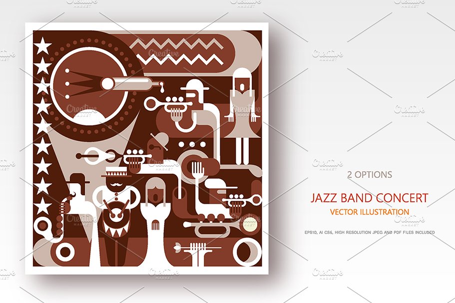 Jazz Band concert retro illustration preview image.