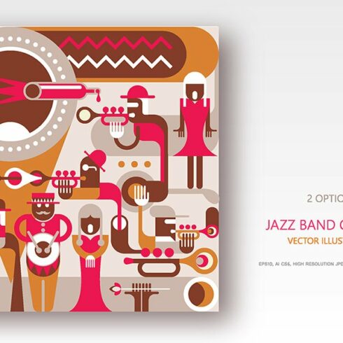 Jazz Band concert retro illustration cover image.