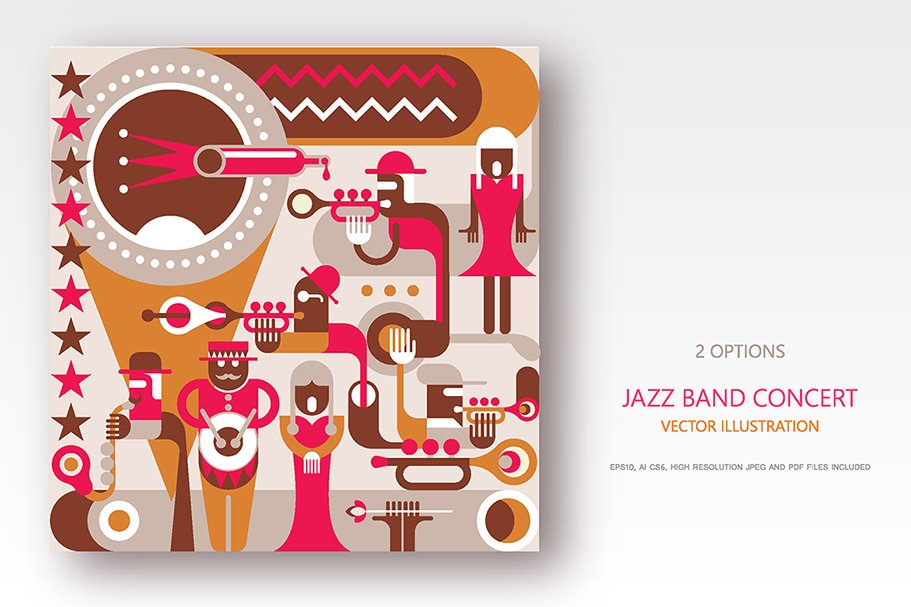 Jazz Band concert retro illustration cover image.